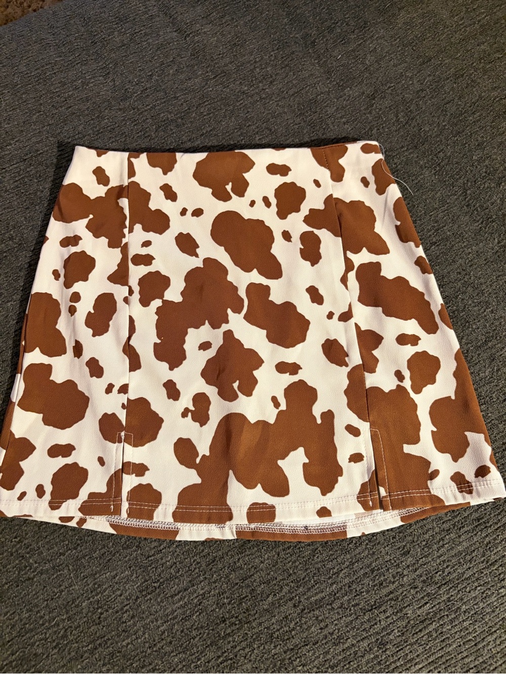 Girls Brown and White Cow Print A-Line Mini Skirt - Picture 2 of 3